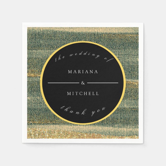Servilleta De Papel Cepillo verde elegante con oro y negro redondo (Anverso)