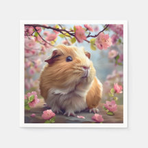 Cerdo de Guinea en medio de flores de primavera