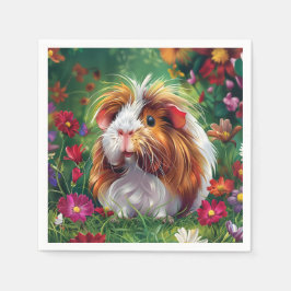 Servilleta De Papel Cerdo de Guinea entre las flores