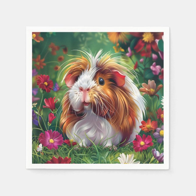 Servilleta De Papel Cerdo de Guinea entre las flores (Anverso)