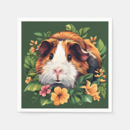 Servilleta De Papel Cerdo guineano entre flores