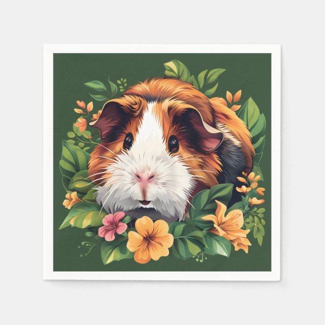 Servilleta De Papel Cerdo guineano entre flores (Anverso)