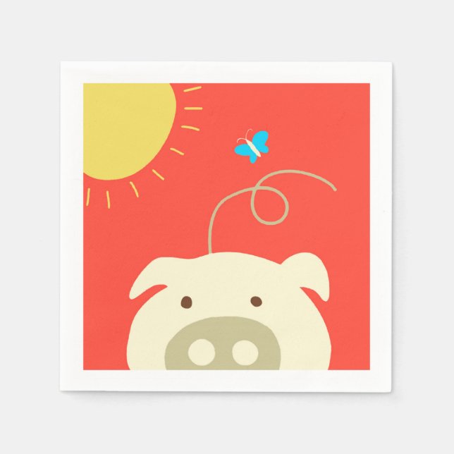 Servilleta De Papel Cerdo y mariposa (Anverso)