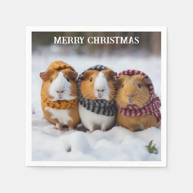 Servilleta De Papel Cerdos De Guinea navidades En La Nieve (Anverso)