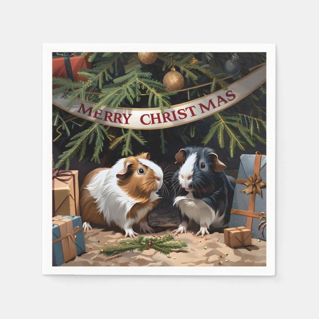 Servilleta De Papel Cerdos De Guinea Y Árbol De Navidad (Anverso)