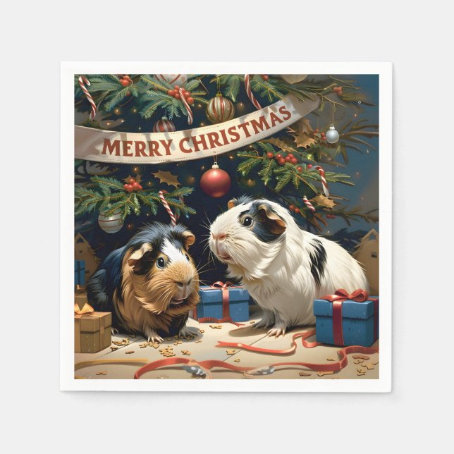 Servilleta De Papel Cerdos De Guinea Y Árbol De Navidad (Anverso)