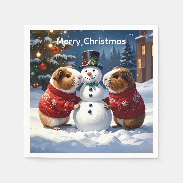 Servilleta De Papel Cerdos de Guinea y Navidades de Snowman (Anverso)
