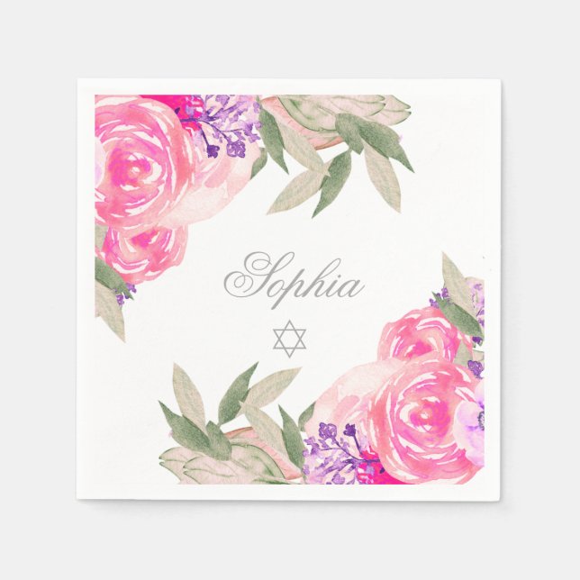 Servilleta De Papel Ceremonia de Nombramiento del Bebé Plata Floral He (Anverso)