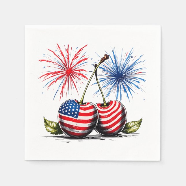 Servilleta De Papel Cerezas 4 de julio, Patriotic Tee (Anverso)