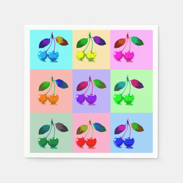 Servilleta De Papel Cerezas coloridas - Arte pop (Anverso)