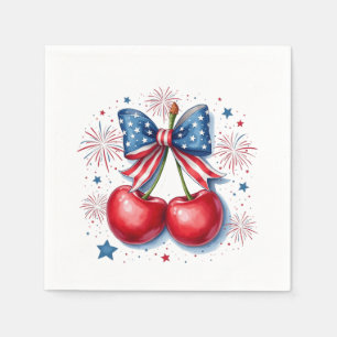 Servilleta De Papel Cerezas con Coquette Bow 4 de Julio Americano