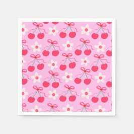Servilleta De Papel Cerezas de coqueta con arcos rojos y flores blanca