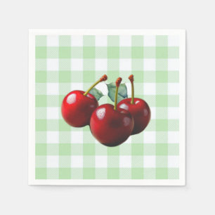 Servilleta De Papel Cerezas retro frescas cogidas gingham verde