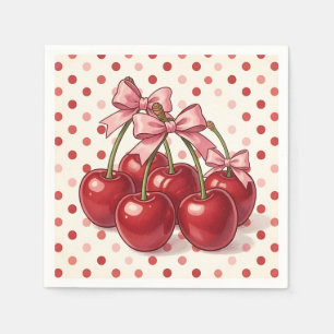 Servilleta De Papel Cerezas Rojas Dulces Lazos Rosados Lunares Retro