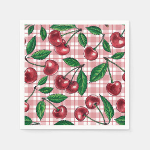 Servilleta De Papel Cerezas rojas en gingham rosa
