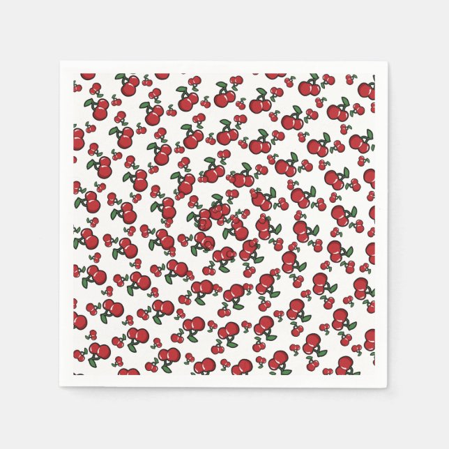 Servilleta De Papel Cerezas Rojas sobre Cumpleaños de Frutas Lindas Bl (Anverso)