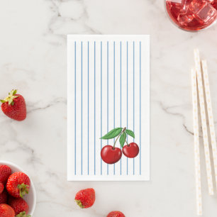 Servilleta De Papel Cerezas rojas sobre rayas azules divertido diseño