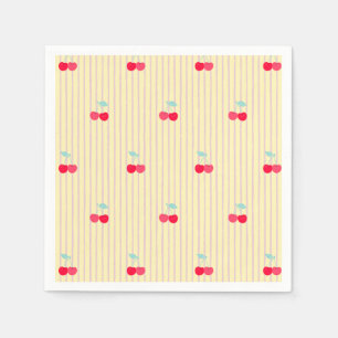 Servilleta De Papel Cerezas Rojas Vintage y Rayas Pop Retro