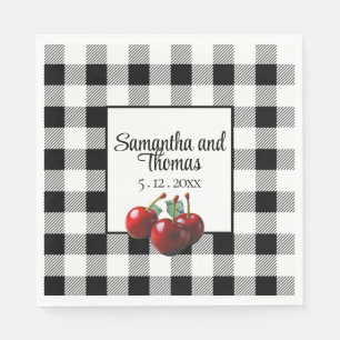 Servilleta De Papel Cerezas Vintage gingham blanco negro