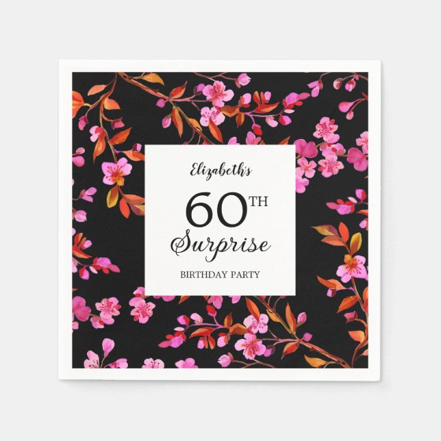 Servilleta De Papel Cerezo Blossom Floral Surprise Nacimiento Negro (Anverso)