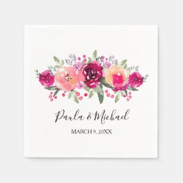 Servilleta De Papel Cerise Watercolor Floral Cocktail Napkin