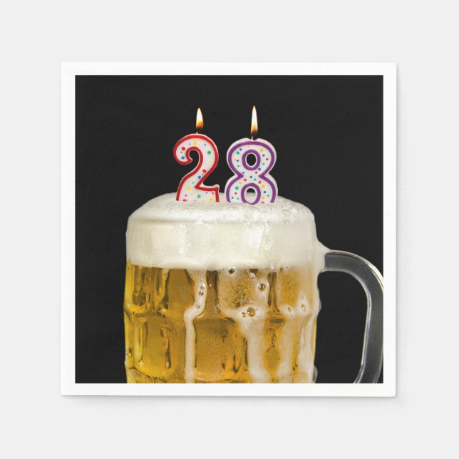 Servilleta De Papel Cerveza de cumpleaños 28 en negro (Anverso)