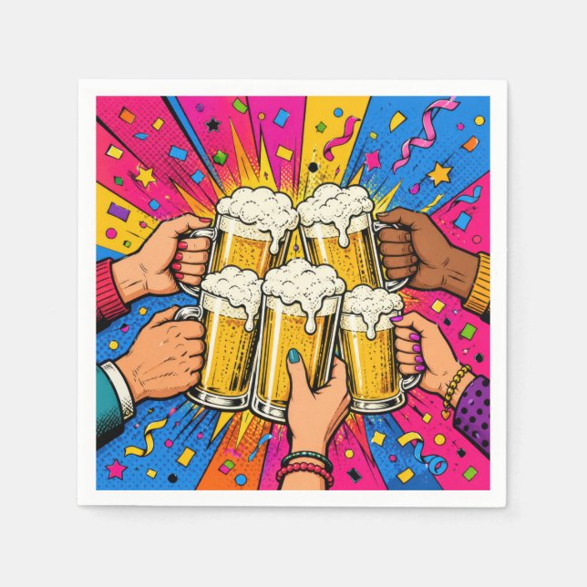 Servilleta De Papel Cerveza de Cumpleaños Aclamaciones Arte Pop (Anverso)
