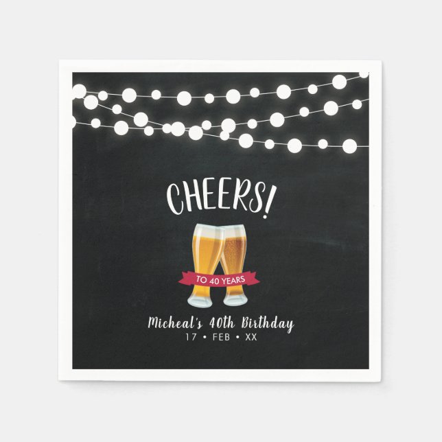 Servilleta De Papel Cervezas Cheers | Fiesta de Cumpleaños Adulto Rúst (Anverso)