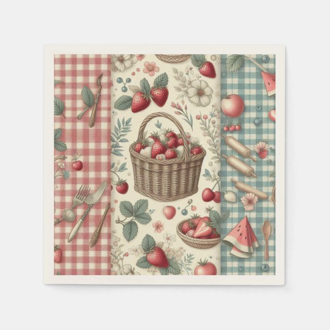 Servilleta De Papel Cesta de Frutas Gingham Diversión (Anverso)
