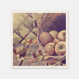 Servilleta De Papel Cesta de otoño con pintura de manzanas de frutas