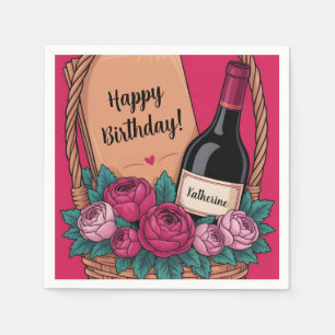 Servilleta De Papel Cesta de regalo con vino, rosas y nombre personali