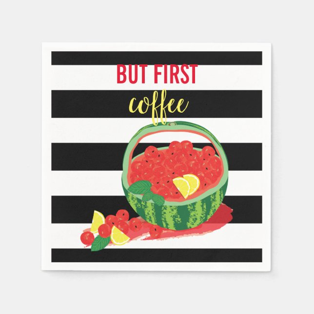 Servilleta De Papel cesta personalizada de sandía sobre fondo a rayas (Anverso)