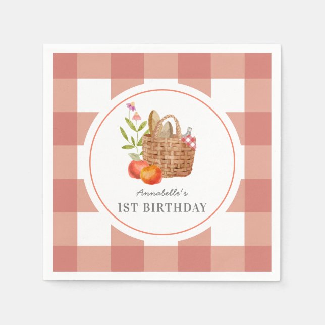 Servilleta De Papel Cesta picnic Red GIngham Birthday Napkins (Anverso)