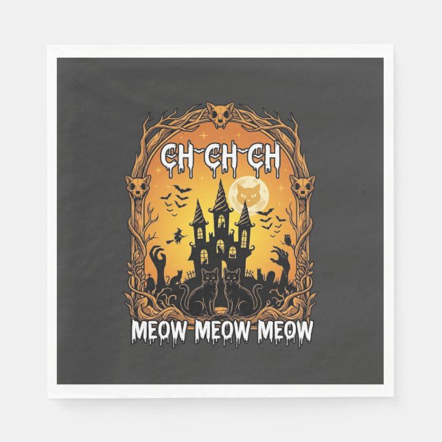 Servilleta De Papel Ch Meow Castillo Embrujado de Halloween_1 (Anverso)