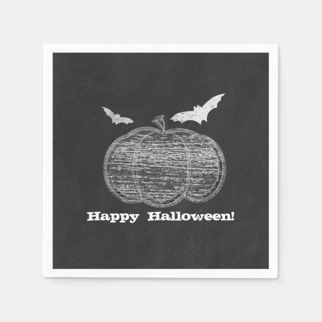 Servilleta De Papel Chalk Pumpkin Chalkboard Halloween Party (Anverso)