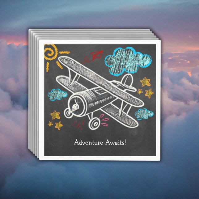 Servilleta De Papel Chalkboard Adventure Await Airplane Baby Shower (Subido por el creador)