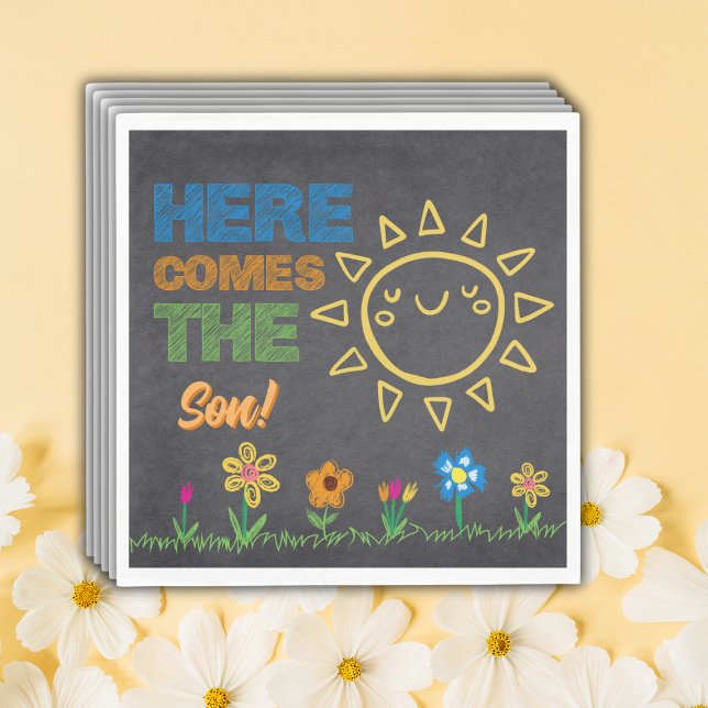 Servilleta De Papel Chalkboard Aquí Viene El Baby Shower Del Hijo (Subido por el creador)