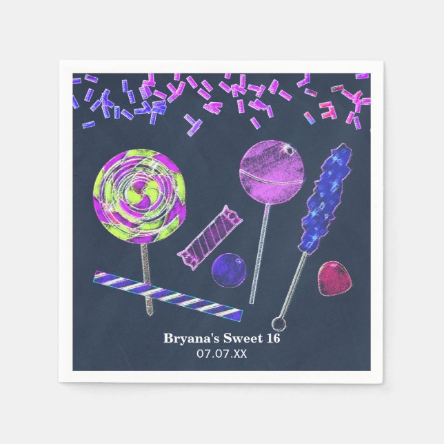 Servilleta De Papel Chalkboard Candy Land Sweets Chalk Doodles Fiesta (Anverso)