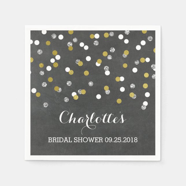 Servilleta De Papel Chalkboard dorado Confetti Bridal Shower (Anverso)
