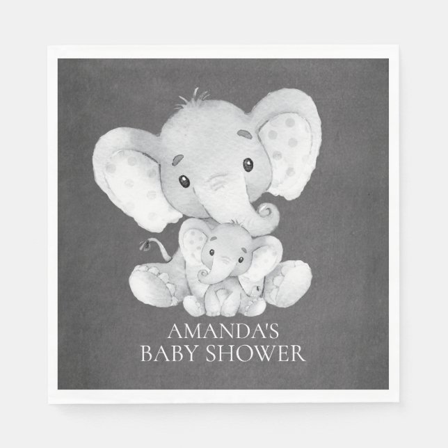 Servilleta De Papel Chalkboard Elephant Boys Napkins de papel Baby Sho (Anverso)