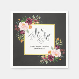 Servilleta De Papel Chalkboard Floral Boda Sr. y Sra.