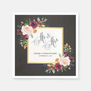 Servilleta De Papel Chalkboard Floral Boda Sr. y Sra.