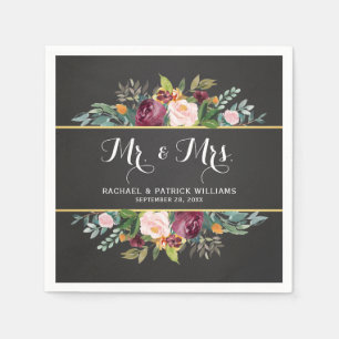 Servilleta De Papel Chalkboard Floral Sr. y Sra. Boda