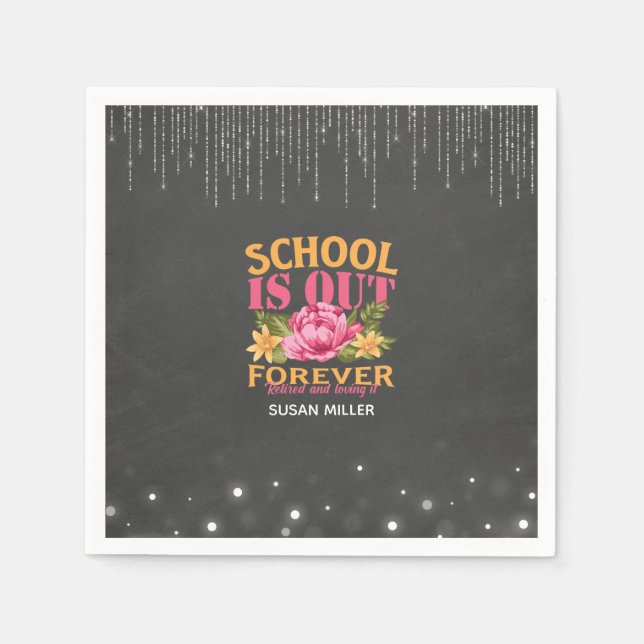 Servilleta De Papel Chalkboard Funny Teacher Floral Retirement (Anverso)