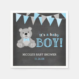 Servilleta De Papel Chalkboard Gray Teddy Bear Boy Baby Shower