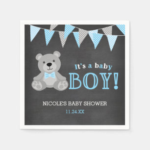 Servilleta De Papel Chalkboard Gray Teddy Bear Boy Baby Shower