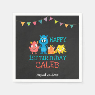 Servilleta De Papel Chalkboard lindo Monsters First Birday Boys Fiesta