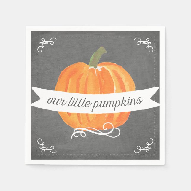 Servilleta De Papel Chalkboard Little Pumpkins Twins Napkin de cumplea (Anverso)