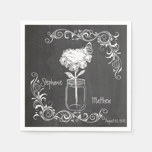 SERVILLETA DE PAPEL CHALKBOARD MASON JAR GARDEN WEDDING NAPKINS (Anverso)