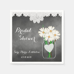 Servilleta De Papel Chalkboard Mason Jar - White Daisies